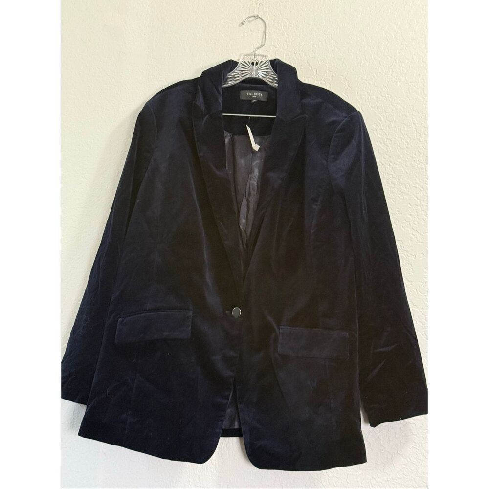 Talbots Indigo Blue Velvet Single Button Blazer Size 18W New 18